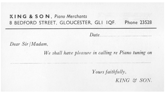 Piano Tuner Appointment Card